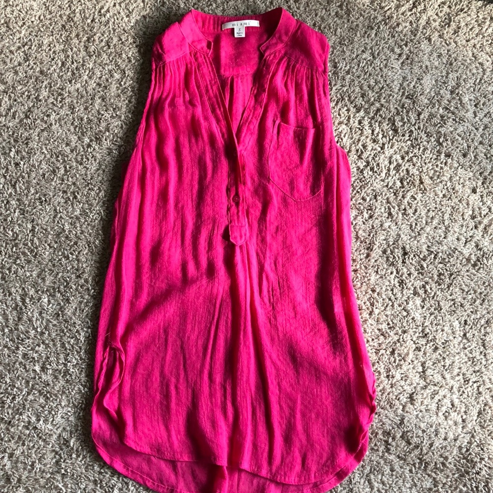 Hot pink sleeveless blouse